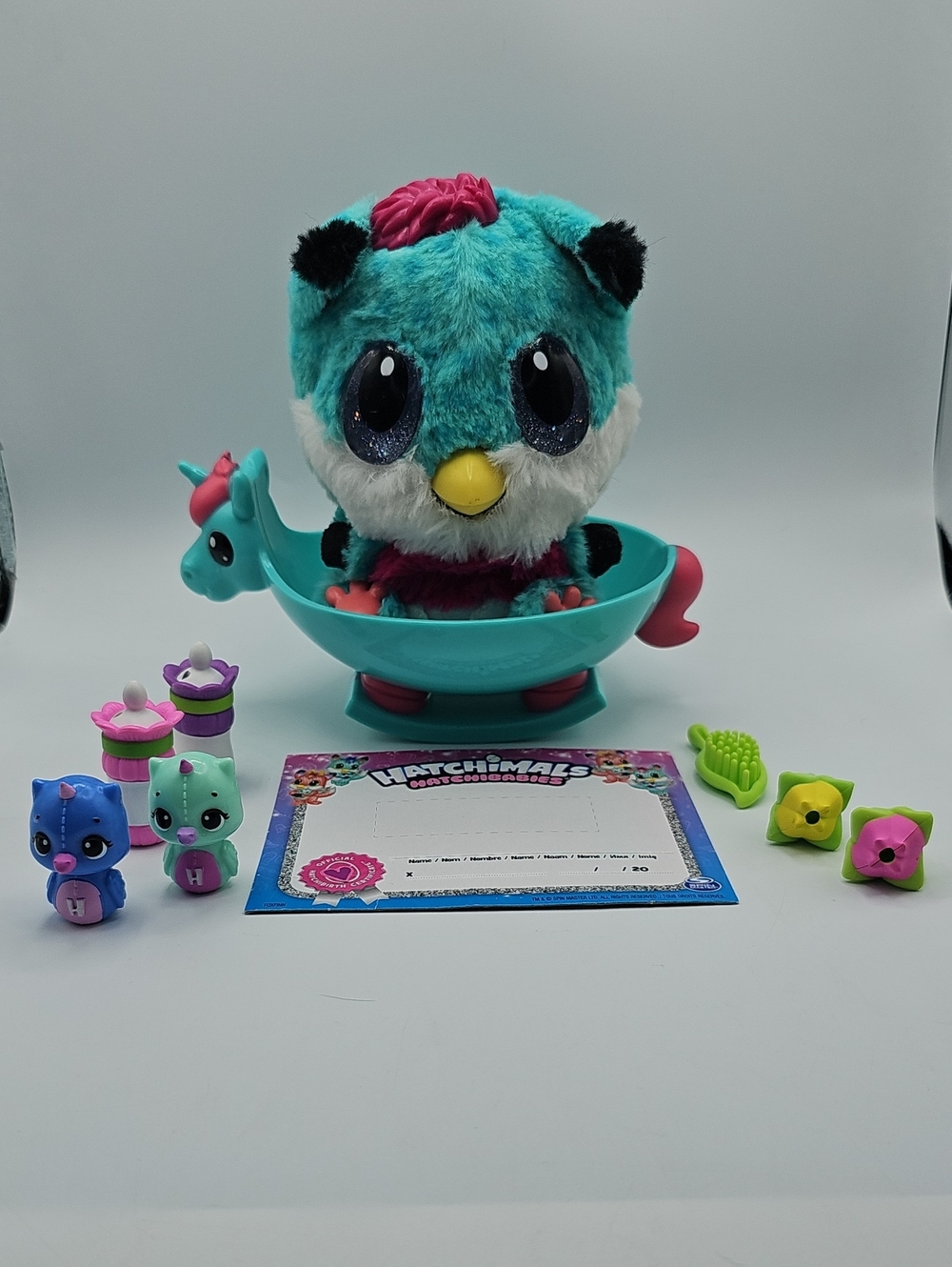 Hatchimals Hatchibabies Teal/White/Pink Ponette Baby Bird Interactive! Works!